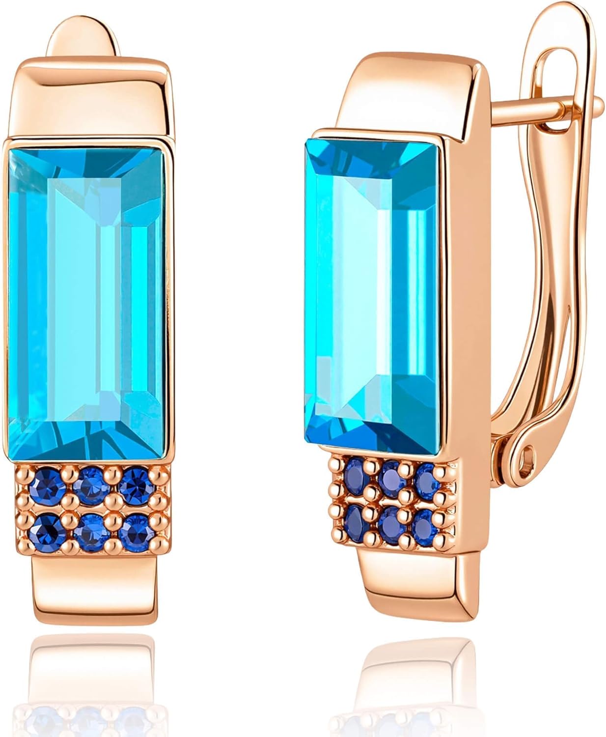 Austrian Crystal Leverback Earrings for Women Rectangle Drop Earrings 14K Gold Plated Hypoallergenic Everyday Earrings for Her