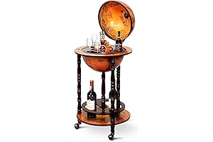 Goplus Globe Bar: 17.5” Home Decor Wine Stand with Wheels & Bottom Shelf