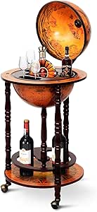 Goplus Globe Bar, 17.5” Globe Bar Liquor Cabinet with Wheels, Bottom Shelf, Old World Map, 16th Century Italian Replica Bar Globe, Retro Wine Stand, Globe Bar Cart for Dining Room Living Room Home