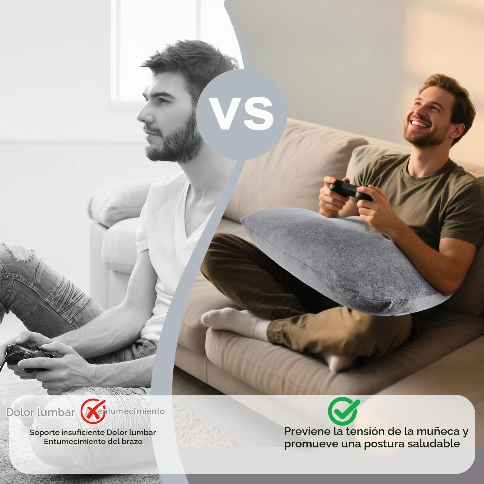 SLIGUY Almohada para Juegos, Almohadas de Lectura,Almohada para el Regazo con Soporte para el Brazo en la Cama y el Sofá, Almohadas para el Regazo en Forma de U para Codos Adultos Gris Oscuro