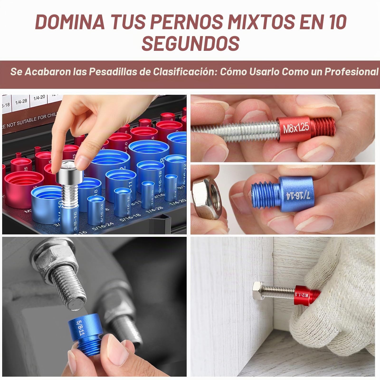Comprobador de Roscas para Tuercas y Pernos, 52 PCS Medidor de Tamaño de Pernos y Galga de Roscas (28 SAE & 24 Métrico), Estuche para Mecánica Automotriz y Fontanería
