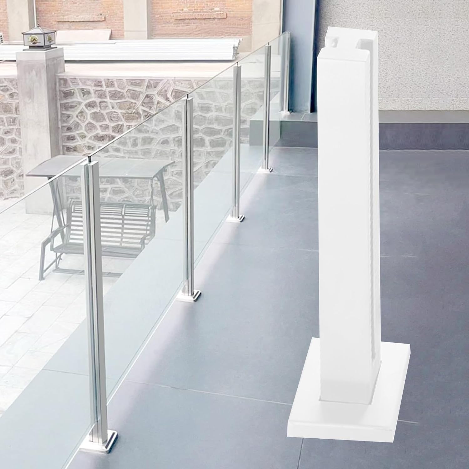 Paletti per ringhiera per scale in acciaio inossidabile resistente con pannelli in vetro bianco, 125 cm, per interni ed esterni, per giardino, patio, piscina e scale, elegante e sicuro