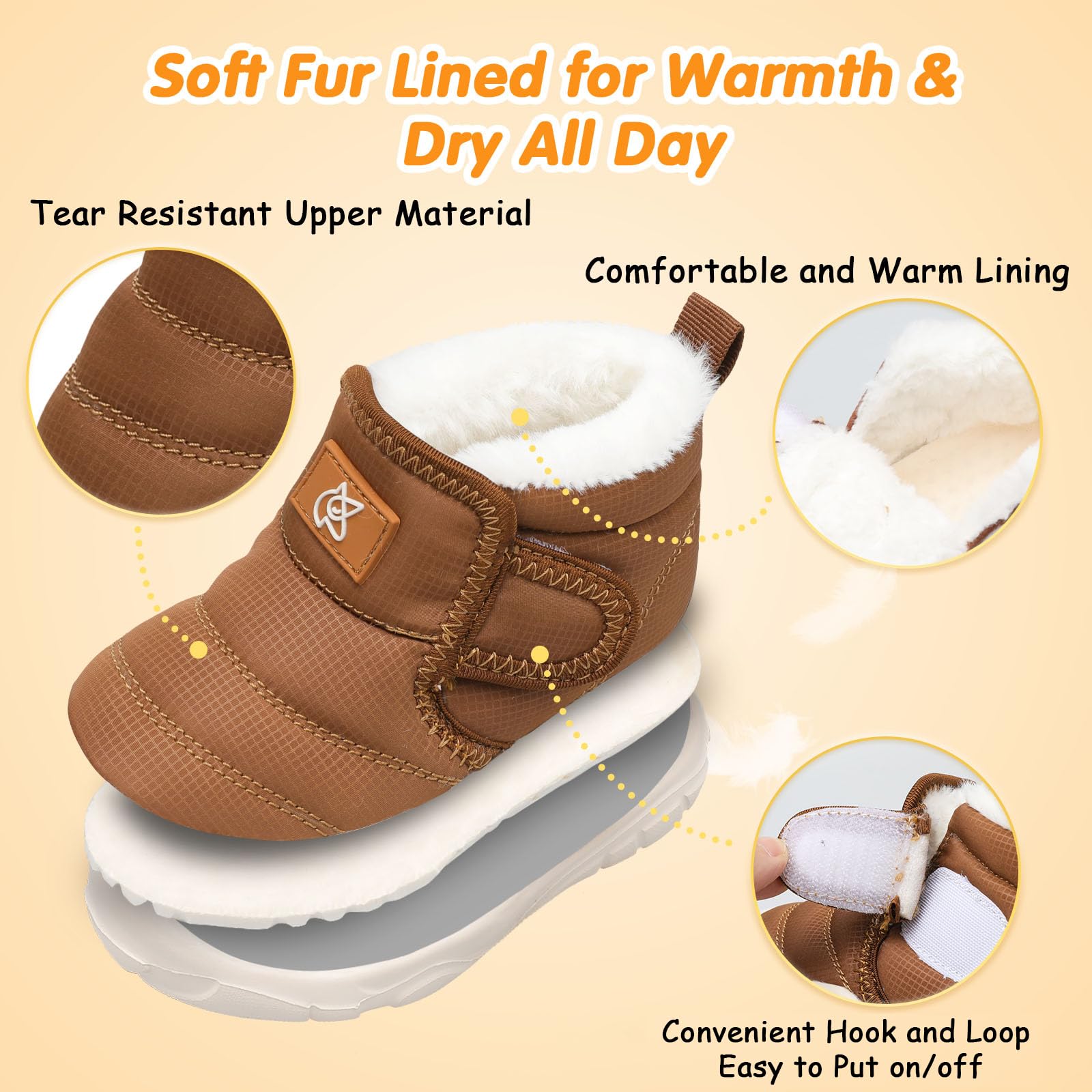 QFH Zapatos cálidos de invierno para bebés y niñas, botas de nieve de forro polar, antideslizantes, para caminar, resistentes al agua, botas de piel sintética