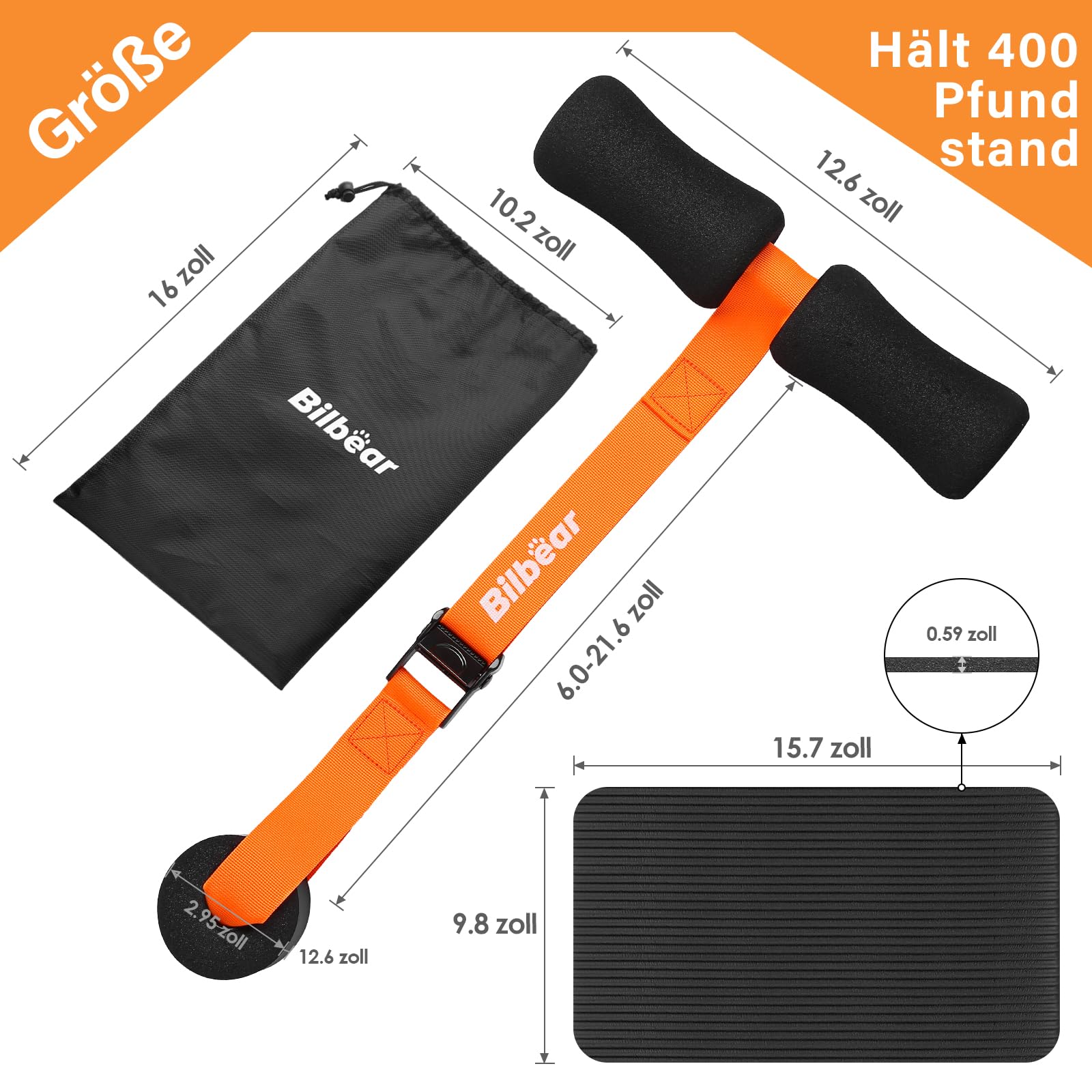 Sangle réglable Nordic Hamstring Curl avec tapis de genoux, sangle nordique portable pour boucles de hamstring, étirement de hamstring, crunch, sit-ups, machine à boucler nordique à la maison,
