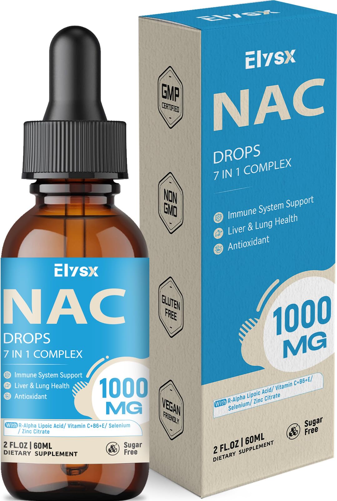 Liquid NAC Drops 1000MG, NAC Supplement N-Acetyl Cysteine with Alpha Lipoic Acid for Adults & Kids, Immune System & Antioxidant Support, Liver & Lung Health, Natural Orange Flavor, Sugar Free, 2FL OZ