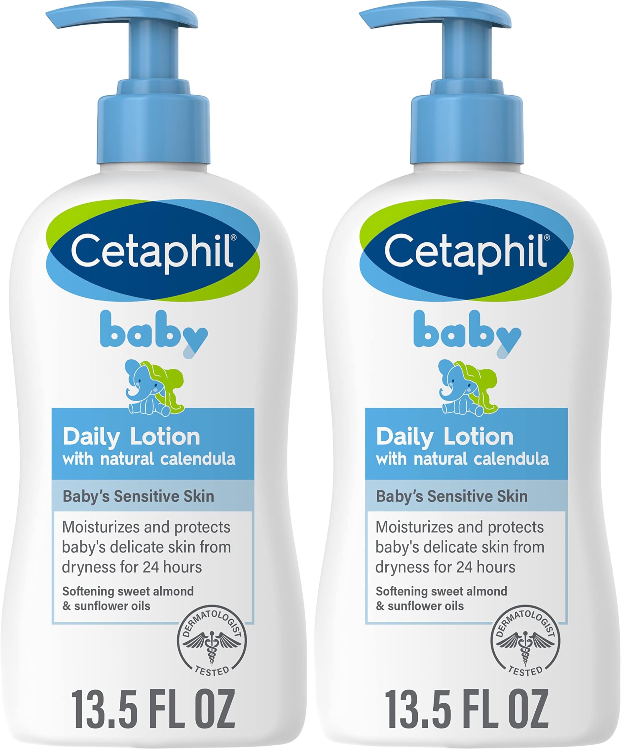 Cetaphil Baby Daily Lotion with Organic Calendula |Vitamin E | Sweet Almond & Sunflower Oils |13.5 Fl. Oz (Pack of 2)