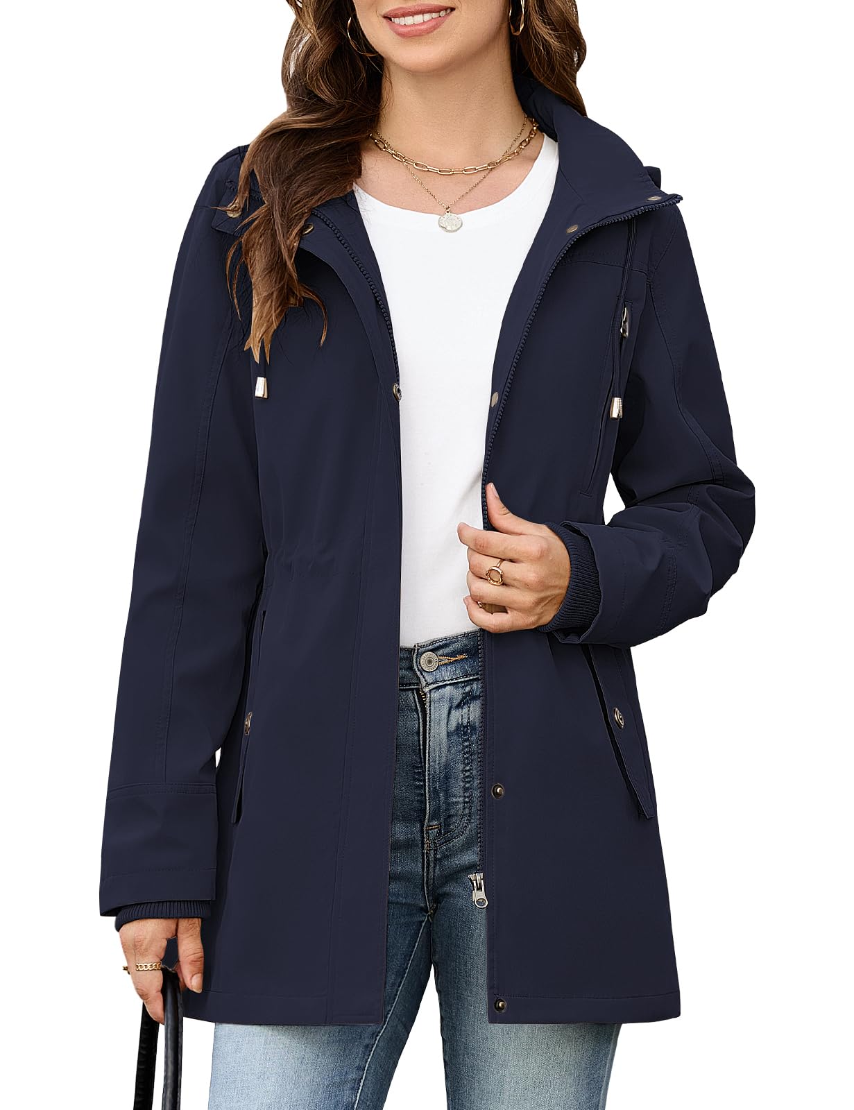 CMTOP Jacke Damen Leichte Atmungsaktiv Jacken Casual Übergangsjacke Wasserabweisend Winddicht Parka Jacket Zip Up Blouson Mantel mit Abzippbarer Kapuze für Frühling Sommer Herbst