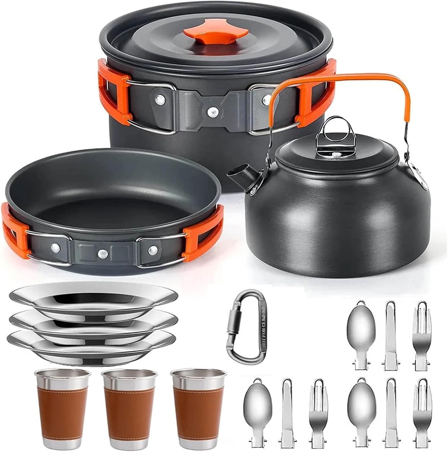 Camping Cooking Set Cookware Travel Tableware Outdoor Picnic Teapot for 2-3 Peaple Non-Stick Pots Assorted Sets