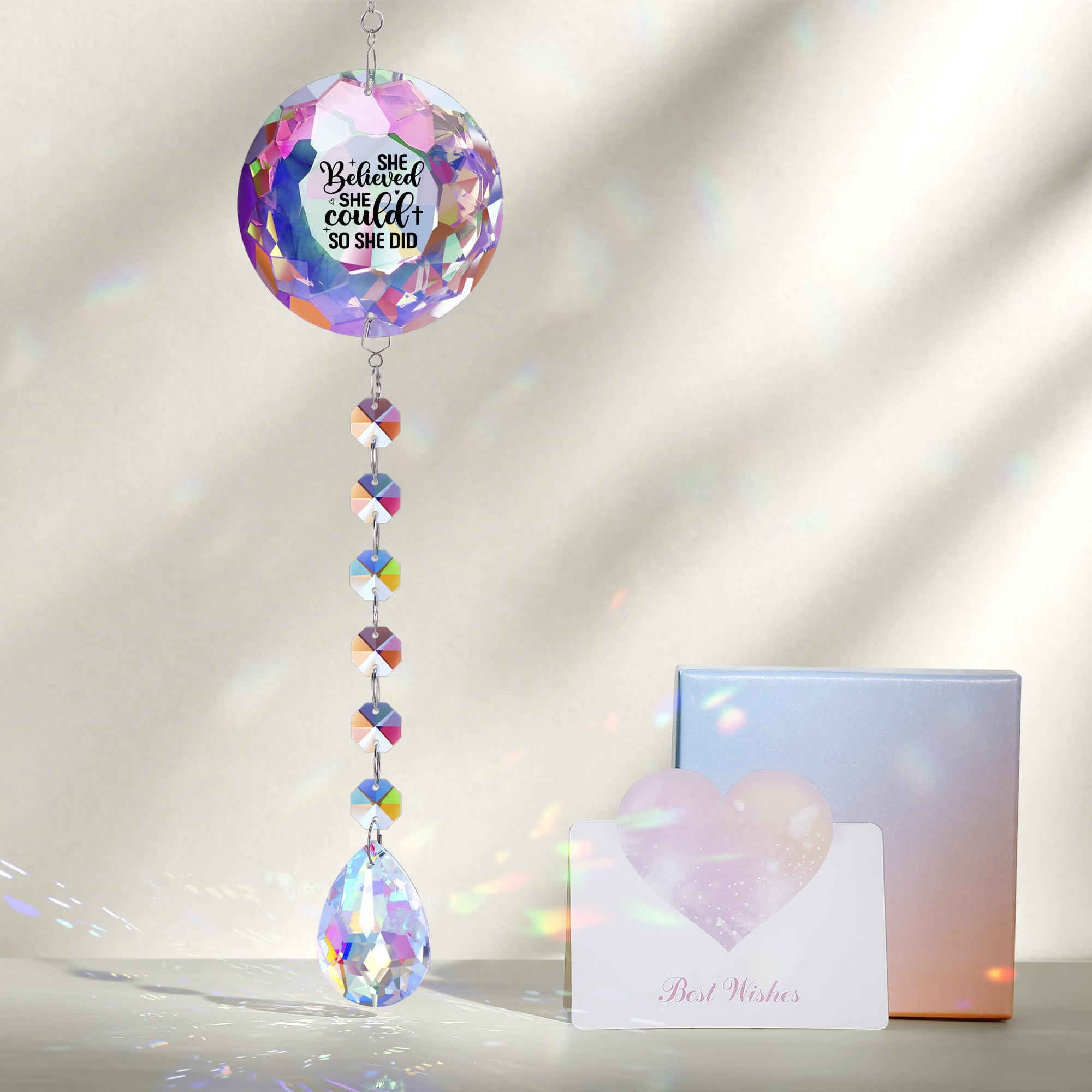 She Believed She Could So She Did - Crystal Sun Catcher Ornament, Suncatcher for Home Office Bedroom Living Room, Sun Catcher, Gifts for Women Friend Daughter Christmas Birthday Graduationg (She)-picture-31