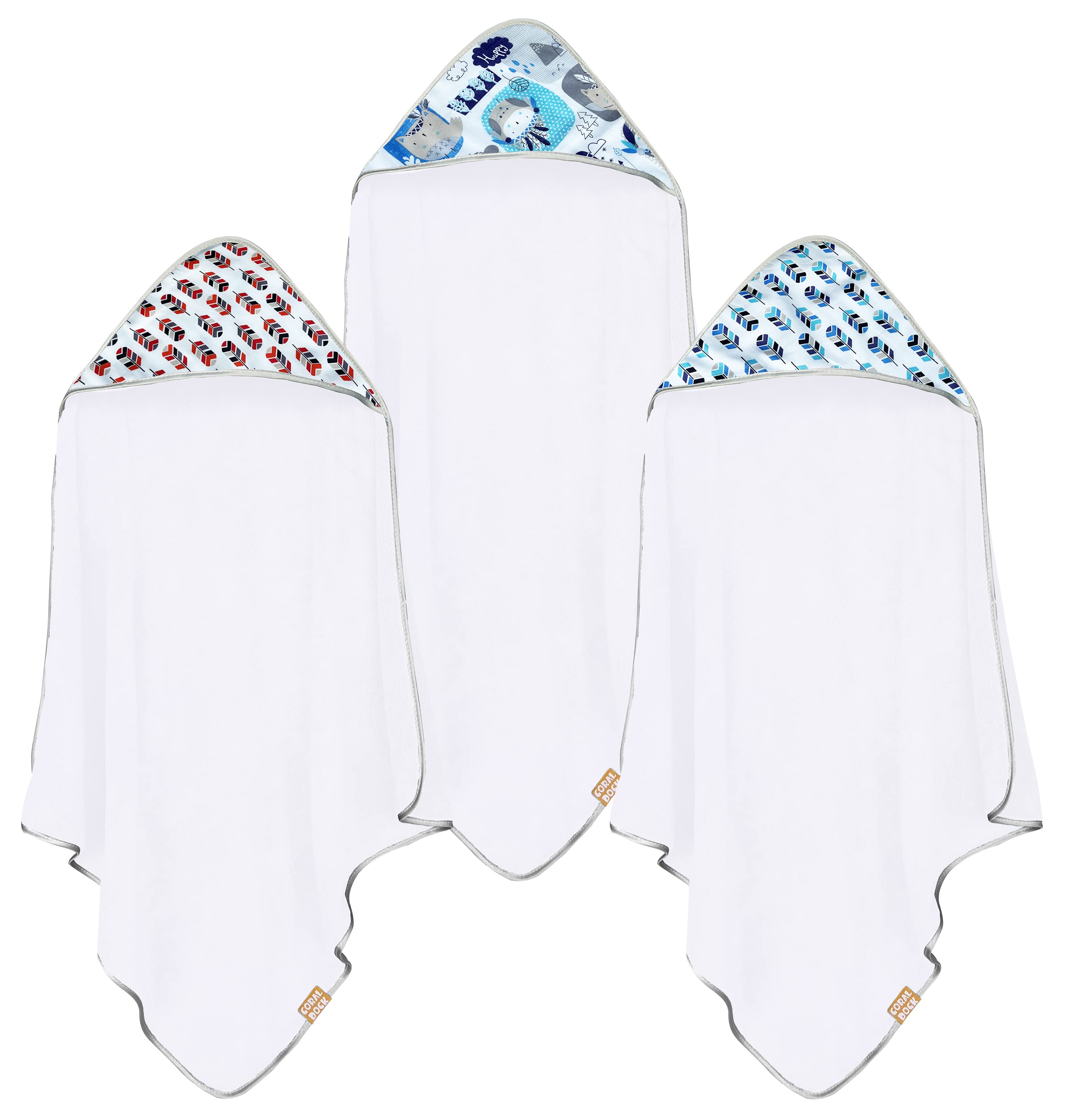 CORAL DOCK 3 Pack Baby Hooded Bath Towel Sets, Ultra Absorbent Baby Essentials Item for Newborn Boy Girl, Baby Bath Shower Towel Gifts for Infant and