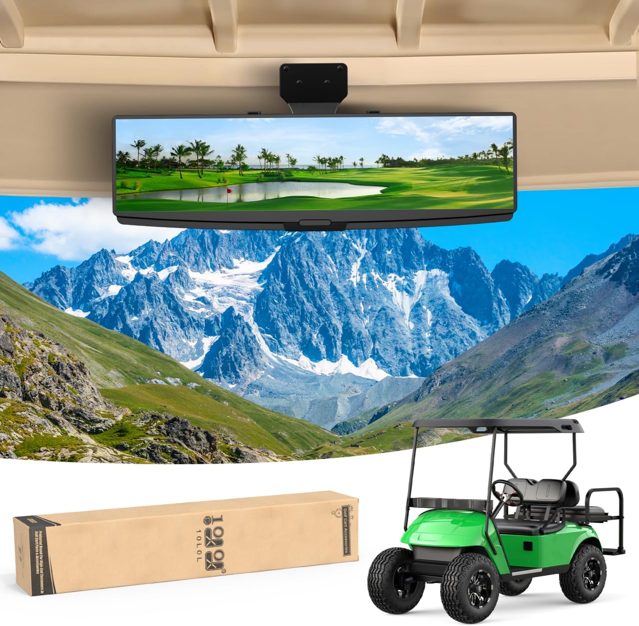 10L0L Golf Cart Mirror Rear View Extra Wide 180 Degree Panoramic for Yamaha EZGO Club Car and Others