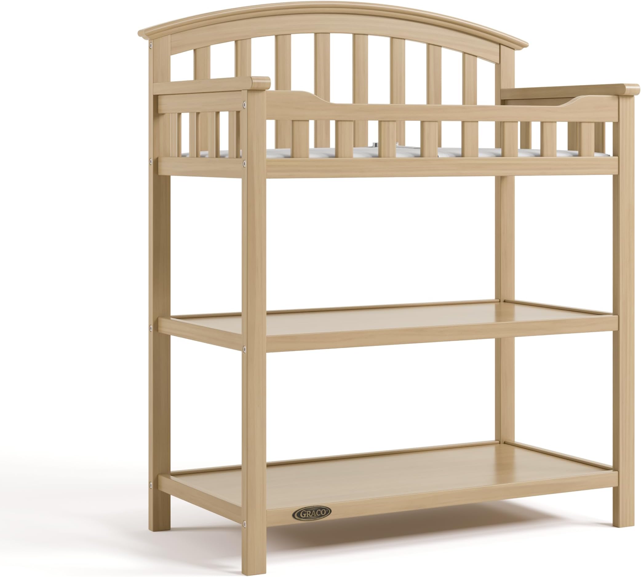 Graco Changing Table with Water-Resistant Changing Pad (Driftwood) – GREENGUARD Gold Certified, Multi Storage Nursery Baby Changing Table