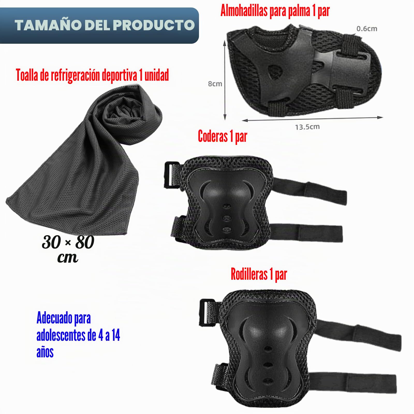 Set Protecciones Patines 6 Piezas Rodilleras Coderas Muñequeras Negro