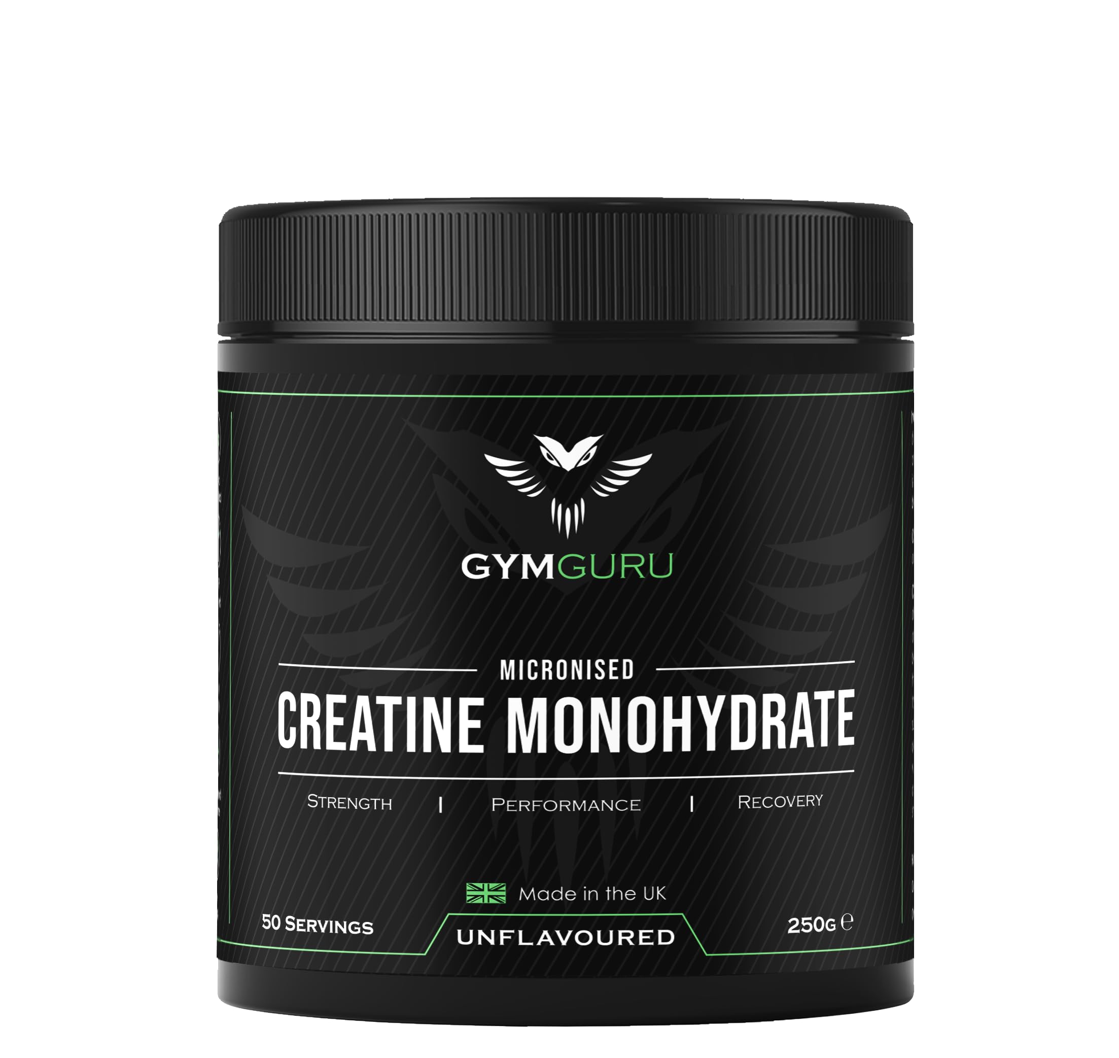 Gym Guru® Creatine Monohydrate Powder (UK Made), 250g, Unflavoured, Micronized - 5g Creatine Powder Per Serving (5000mg) - Vegan, Gluten Free - Increase Muscular Physical Performance