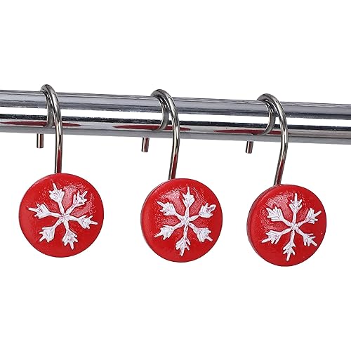 Two Fish Home Decorative Christmas Snowflake Shower Curtain Hooks Set of 12, Christmas Snowflake Shower Curtain Rings Pack of 12