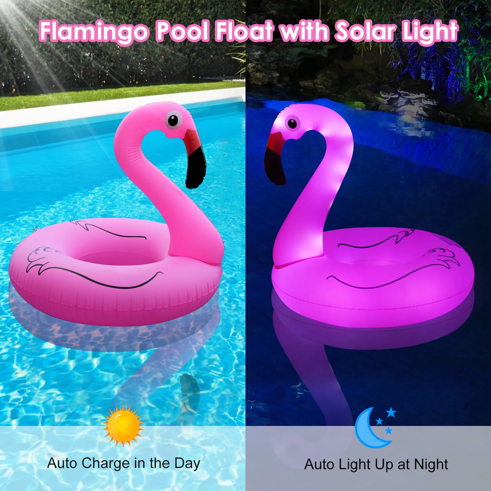 DeeprBling Aufblasbar Flamingo Schwimmring mit Lichtern, Schwimmreifen Flamingos, Großer Pool Flamingo-Schwimmringe für Erwachsene, Wasser Pool Flamingo Luftmatratze