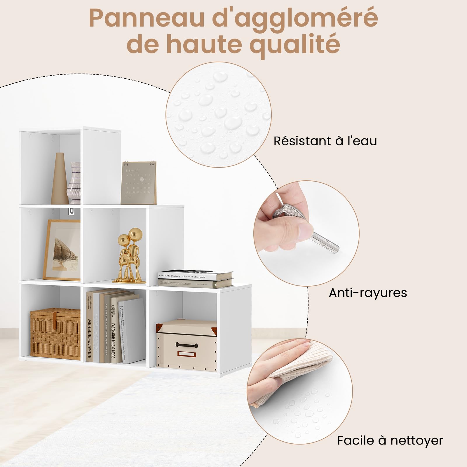 WOLTU Bibliothèque avec 6 Cubes, Étagère d'Escalier, Meuble de Rangement à Cubes, Étagère en Bois d'Ingénieriepour Salon, Chambre à Coucher, Bureau, 90x30x90cm, Blanc, SK061ws