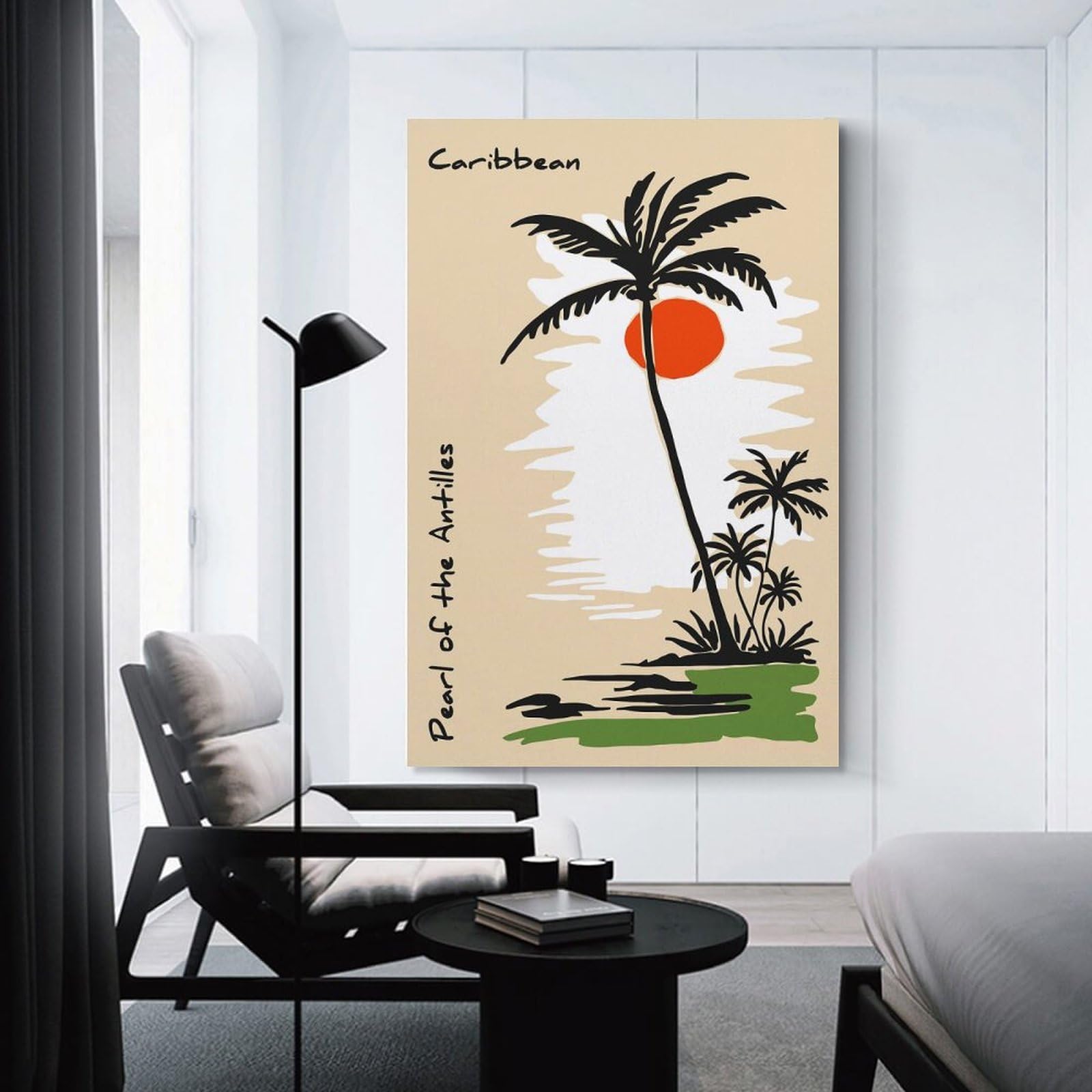 Junmoney Caribbean Palm Trees And Sunset Wall Picture Print 24x36inch(60x90cm), for Picture Wall Styling in Lounge Or Bedroom, Ideal for Building A Coordinated Art Wall