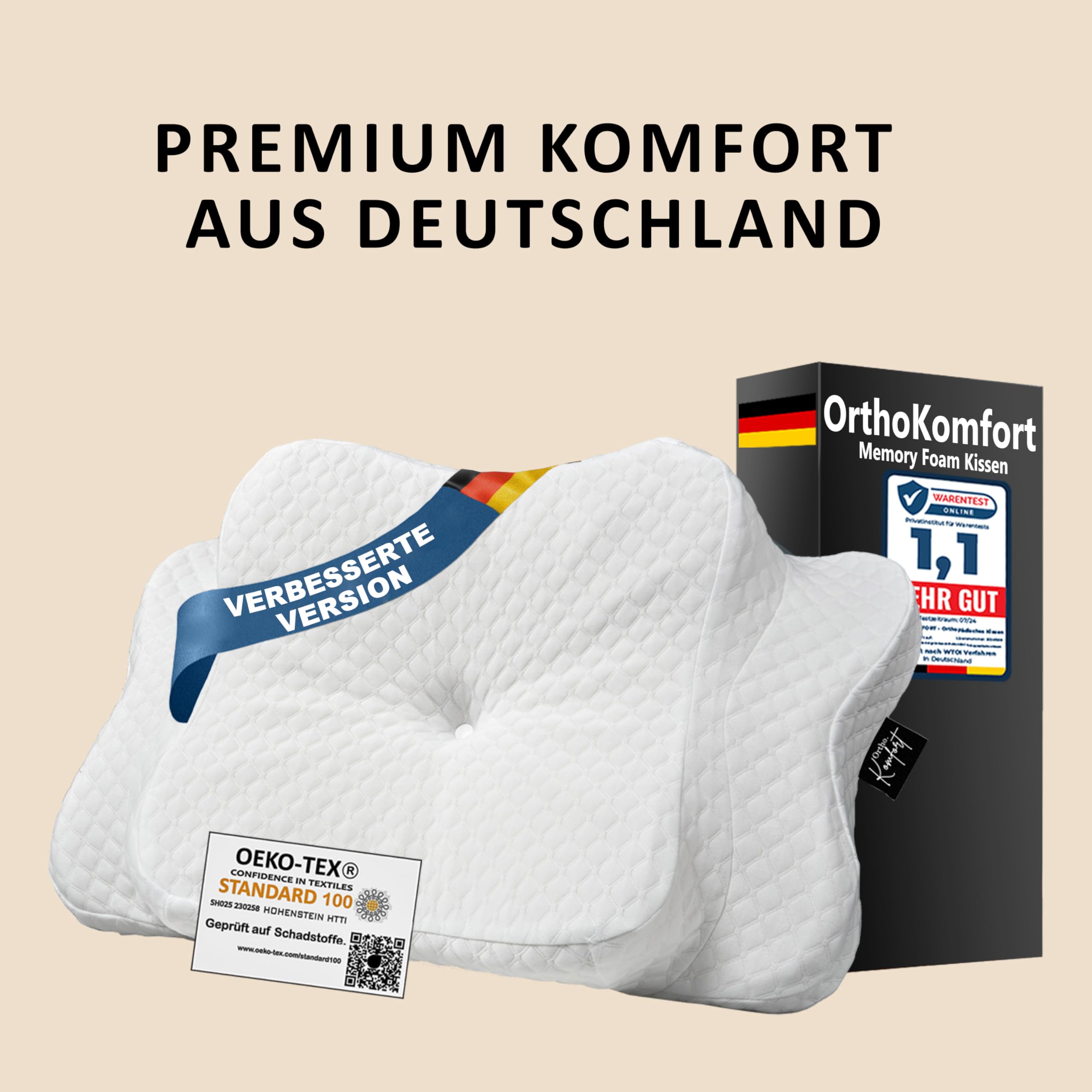 Ergonomisches Nackenstützkissen aus Memory Foam, Mittelfest, für alle Schlaftypen inkl. Bezug