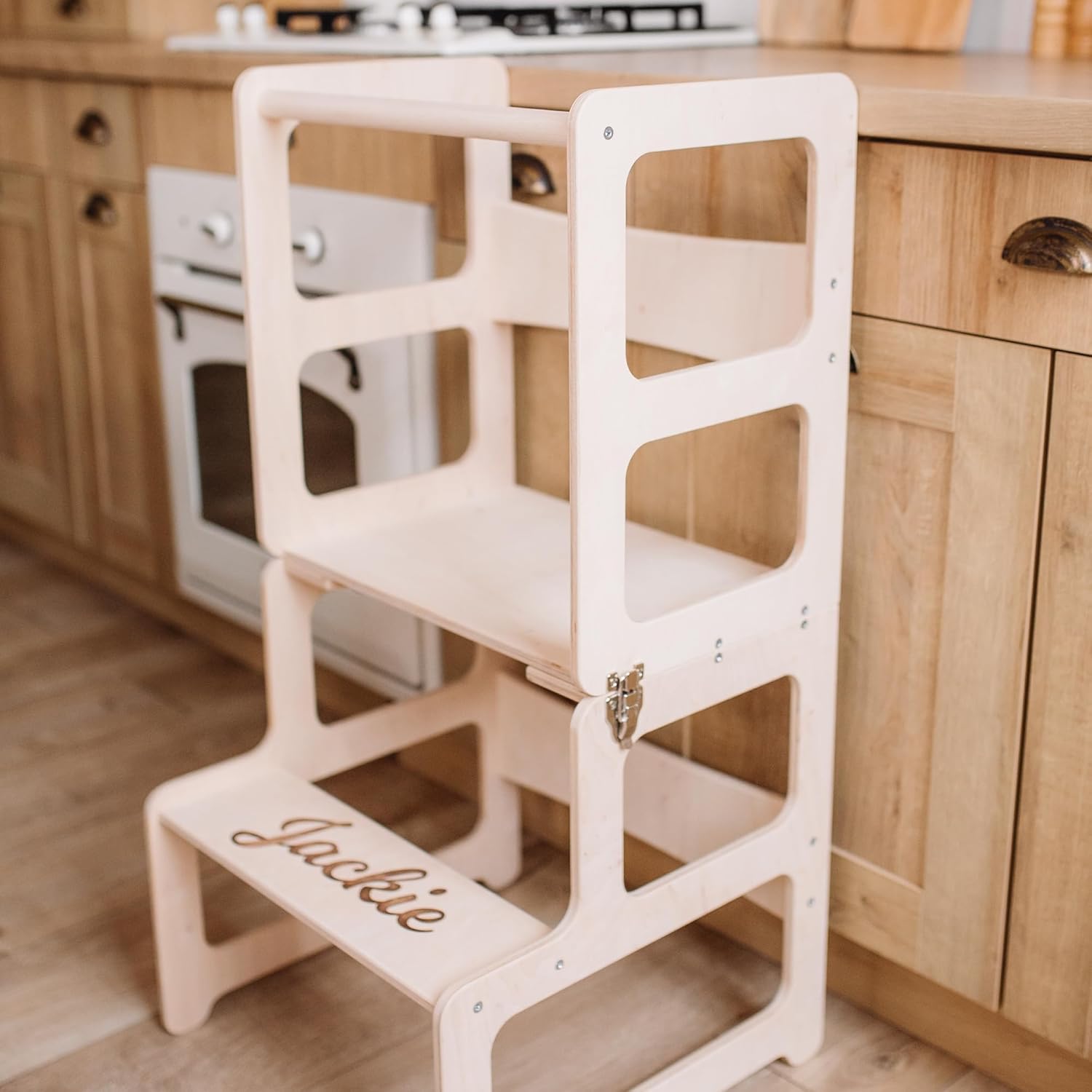 Kitchen Tower, Toddler Tower, Montessori Kitchen Tower, Kitchen Stool, Montessori Furniture, Activity Tower (Natural Wood, With Extra Chair)