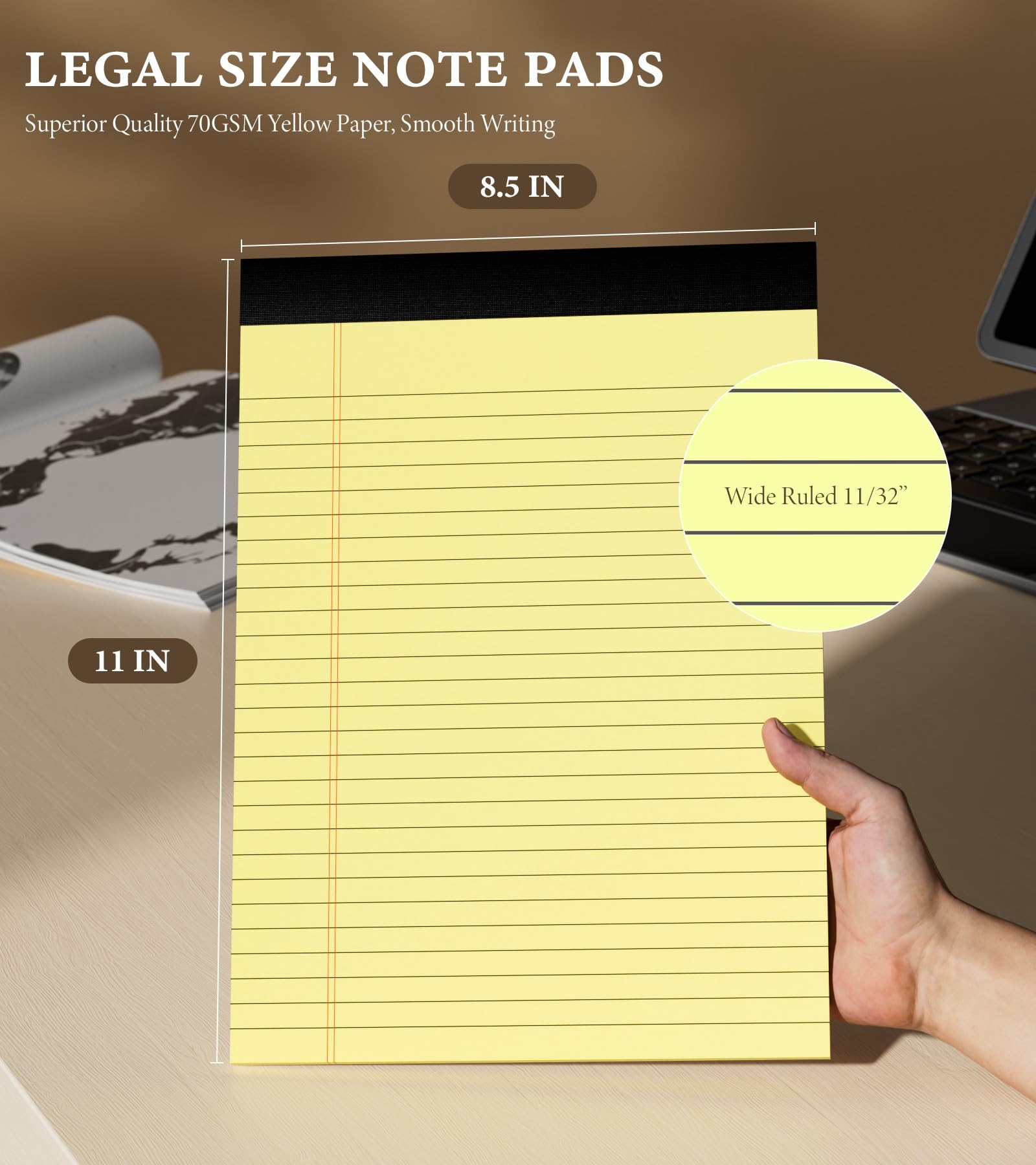 10 Pack Yellow Legal Pads 8.5x11" 28 Lines Wide Ruled Double-Sided Printing Y