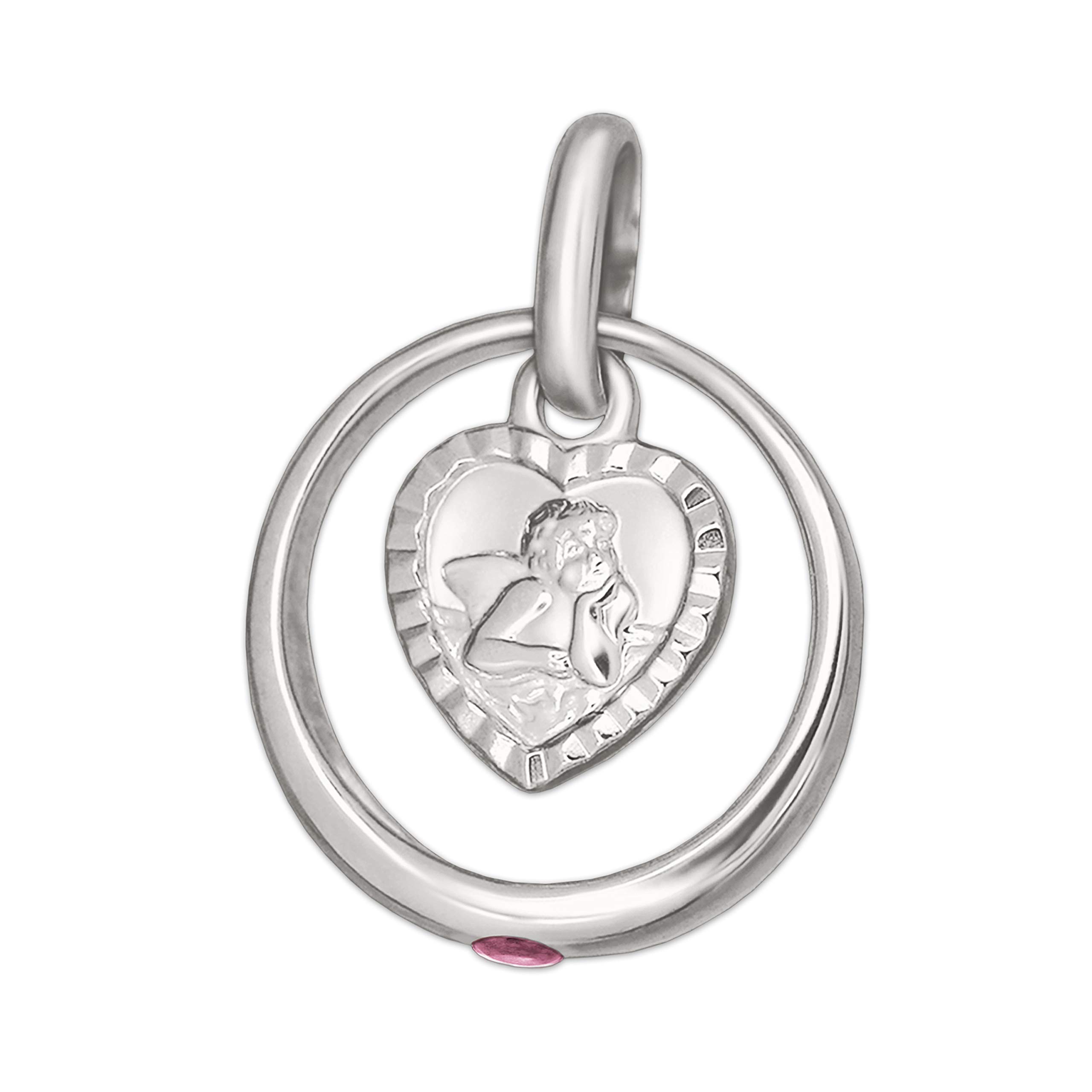CLEVER SCHMUCK Kreuzkette für Mädchen zur Taufe Kreuz mit Herz 28 mm + Taufring Engel mit Stein rosa 12 mm + Panzerkette 36 cm STERLING SILBER 925 im Etui rosa