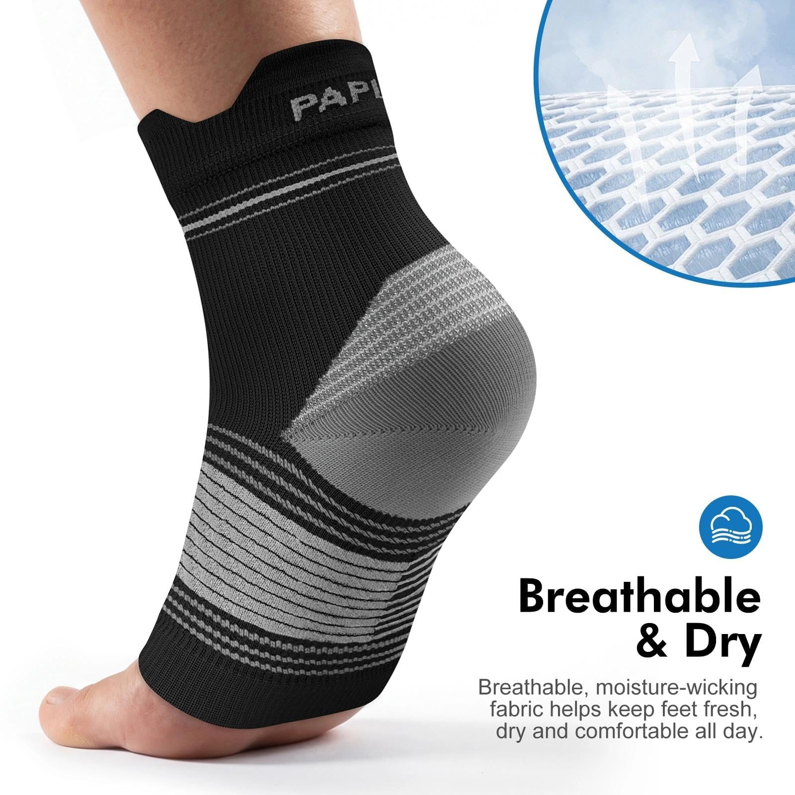 6 pares de calcetines para fascitis plantar para hombres y mujeres, calcetines de compresión con soporte de arco para tendinitis de Aquiles, dolor de talón, hinchazón y alivio de artritis, negro