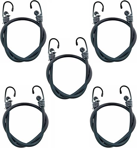 Miniatura 7 de cuerdas elásticas de 27 pulgadas resistentes para exteriores, cuerdas elásticas negras en ambos extremos con ganchos, lazos de goma duraderos,