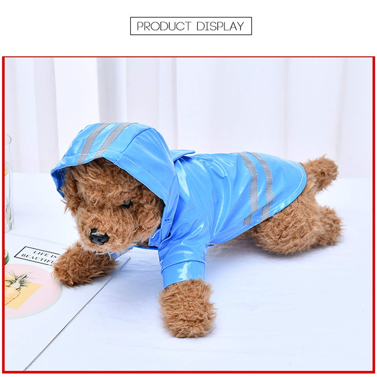 Impermeabile per cani, cappotto per cani da compagnia alto impermeabile e traspirante con cappuccio, impermeabile leggero con catarifrangenti cani di piccola e media taglia (blu,) (Blue L (Pack of 1))