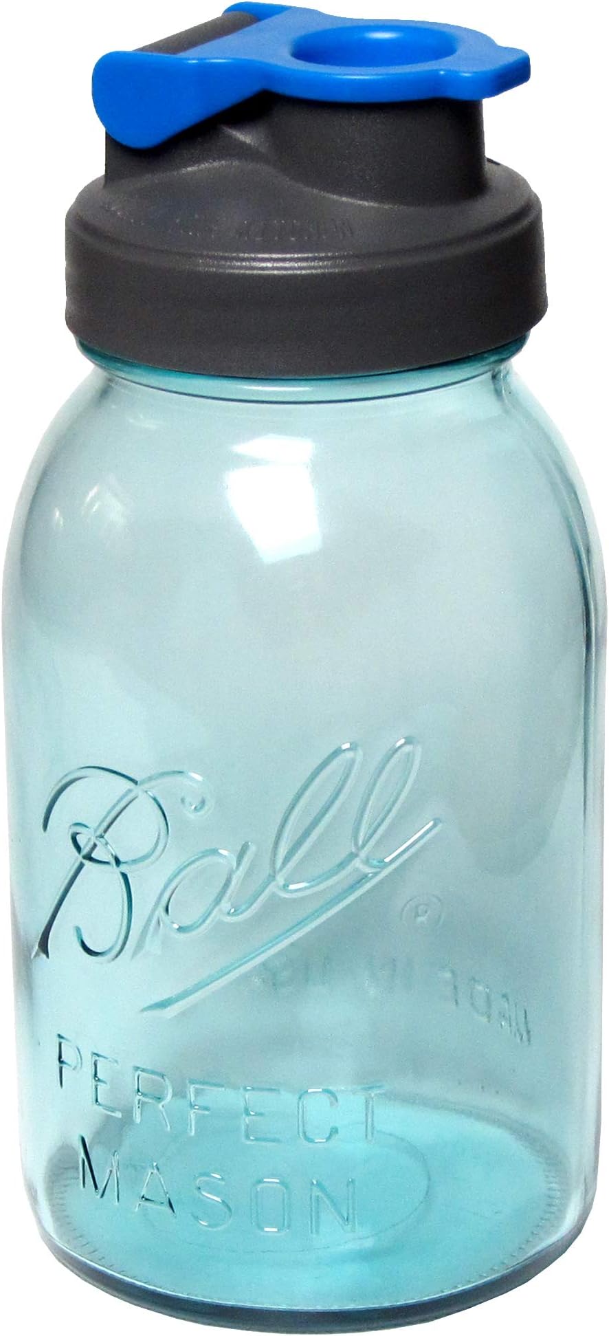 Classic Blue Glass Mason Jar Drinking Bottle by County Line Kitchen with Durable, Convenient Flip Cap Lid, Drinking or Storage Container, Leakproof, 1 Quart by County Line Kitchen