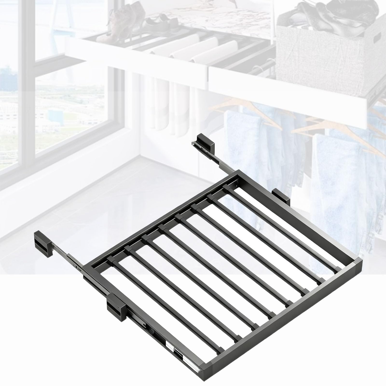 Above Washing Machine Drying Rack,Extendable Pull Out Trousers Rack Drawer,Multi-Functional Hidden Clothes Racks,Space Saving Organizer for Ward(Size:W：66-71cm(25.98-27.95in),Color:D：49cm (19.29in))