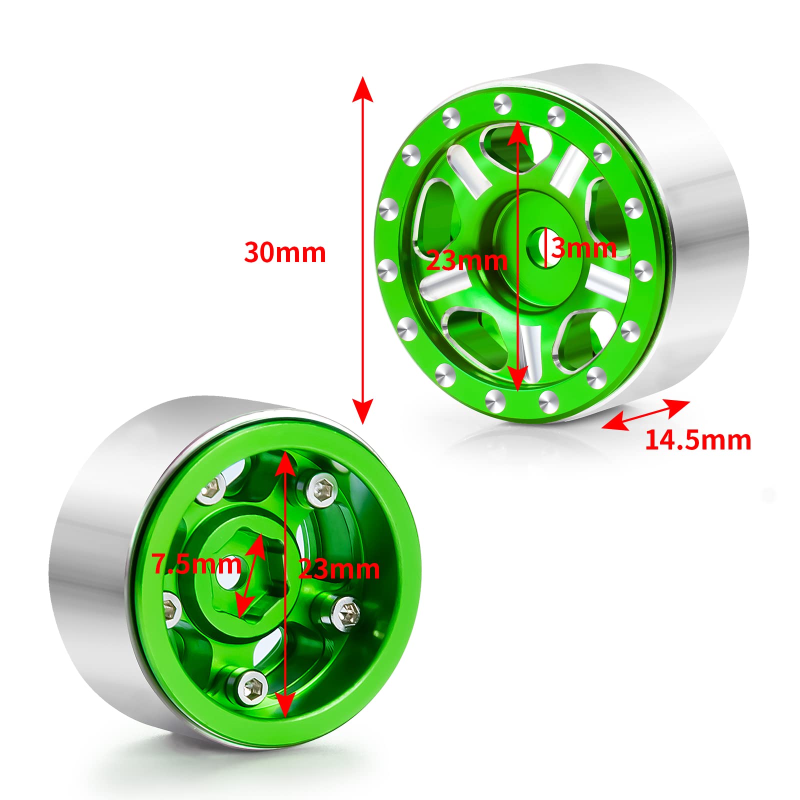 Que-T 4pcs Metal Beadlock Wheel Rims Hubs for RC Axial SCX24 AXI90081 Deadbolt AXI00001 AXI00002 1/24 Crawler Car (Green)