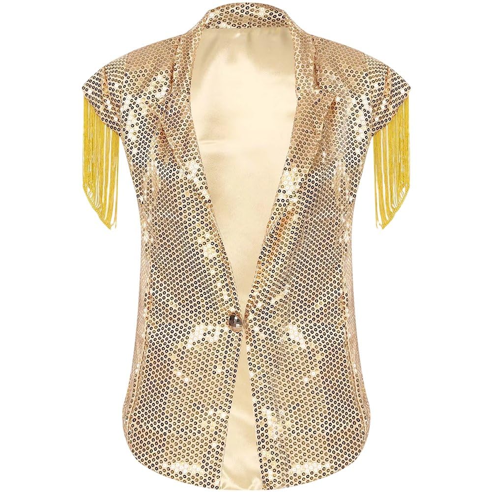 Gilet sans manches à franges sequins veste idéale pour soirée déguisée