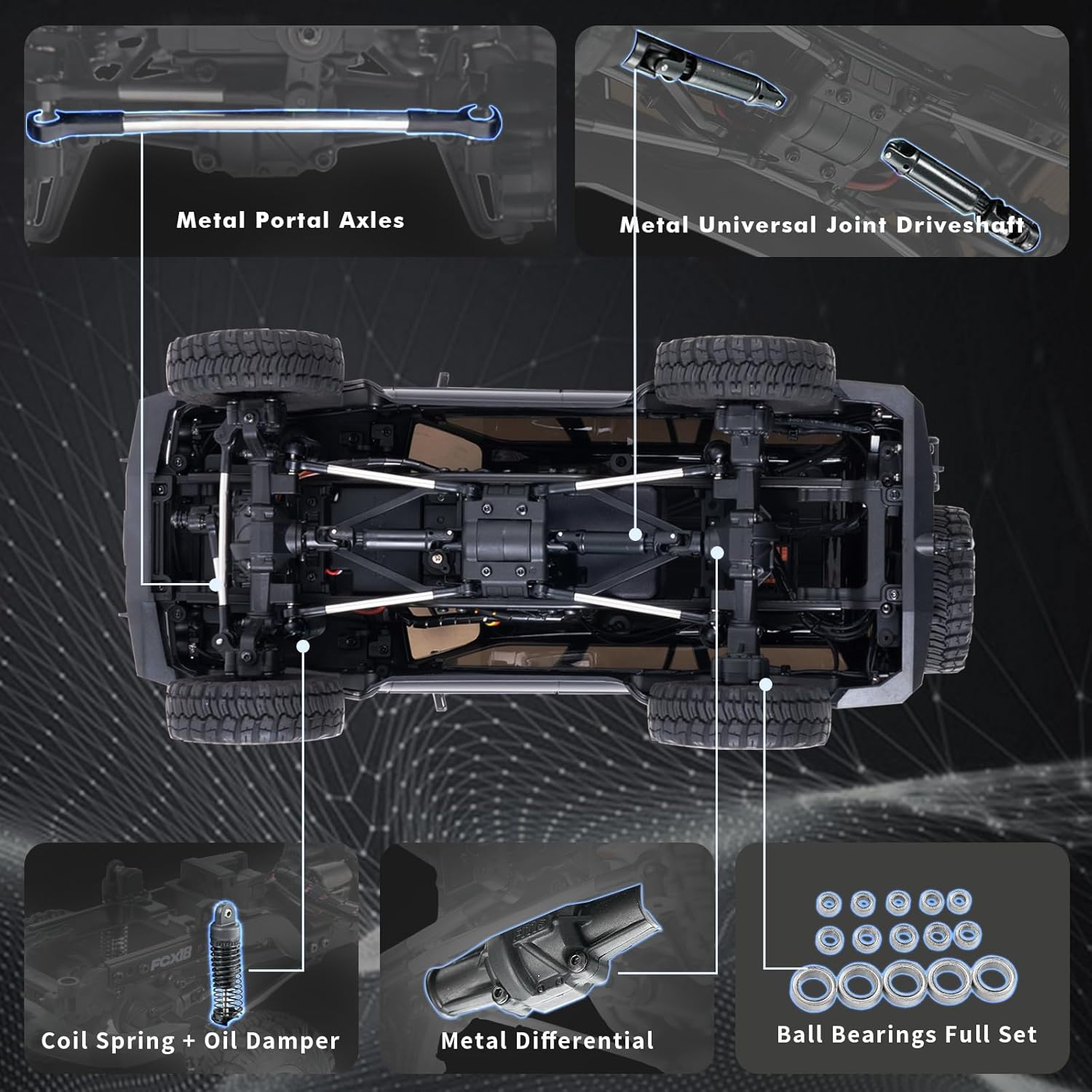 BEEZRC FMS FCX18 1/18 RC Crawler Toyota Land Cruiser LC80 Pro Brushless RTR, 4WD RC Rock Crawler Truck, Officially Licensed, Off-Road Remote Control Car for Adults, 4x4 RC Truck Black