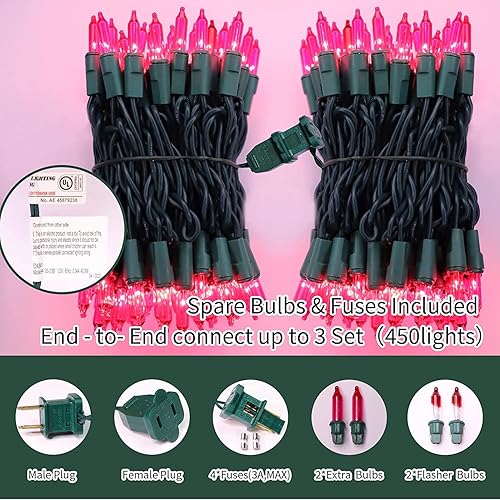 Miniatura 2 de Luces decorativas de Navidad rosas extensibles superbrillantes, 300 luces de 63.8 pies (2 paquetes de 150 litros), con certificación UL, juego de