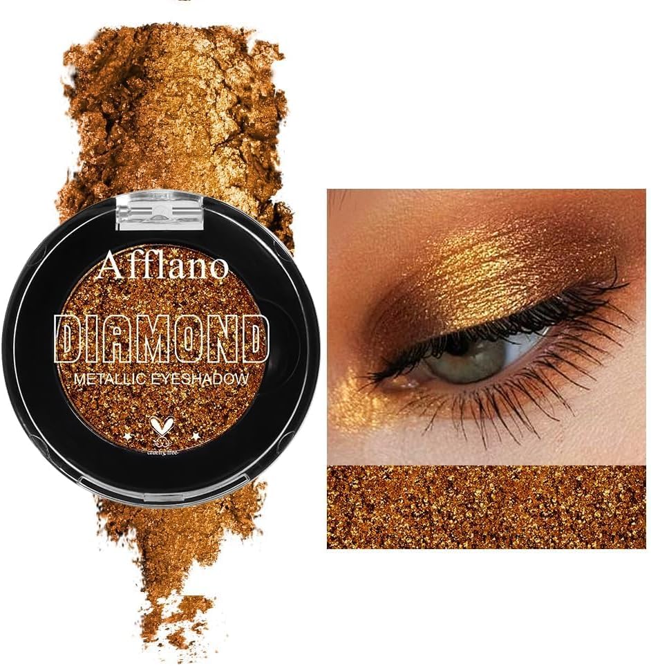 Afflano Sunset Glitter Eyeshadow Palette One-Swipe Coverage, Single Intense Color Sparkle Warm Orange Gold Eyeshadow, Long Lasting Metallic Bronze Eye