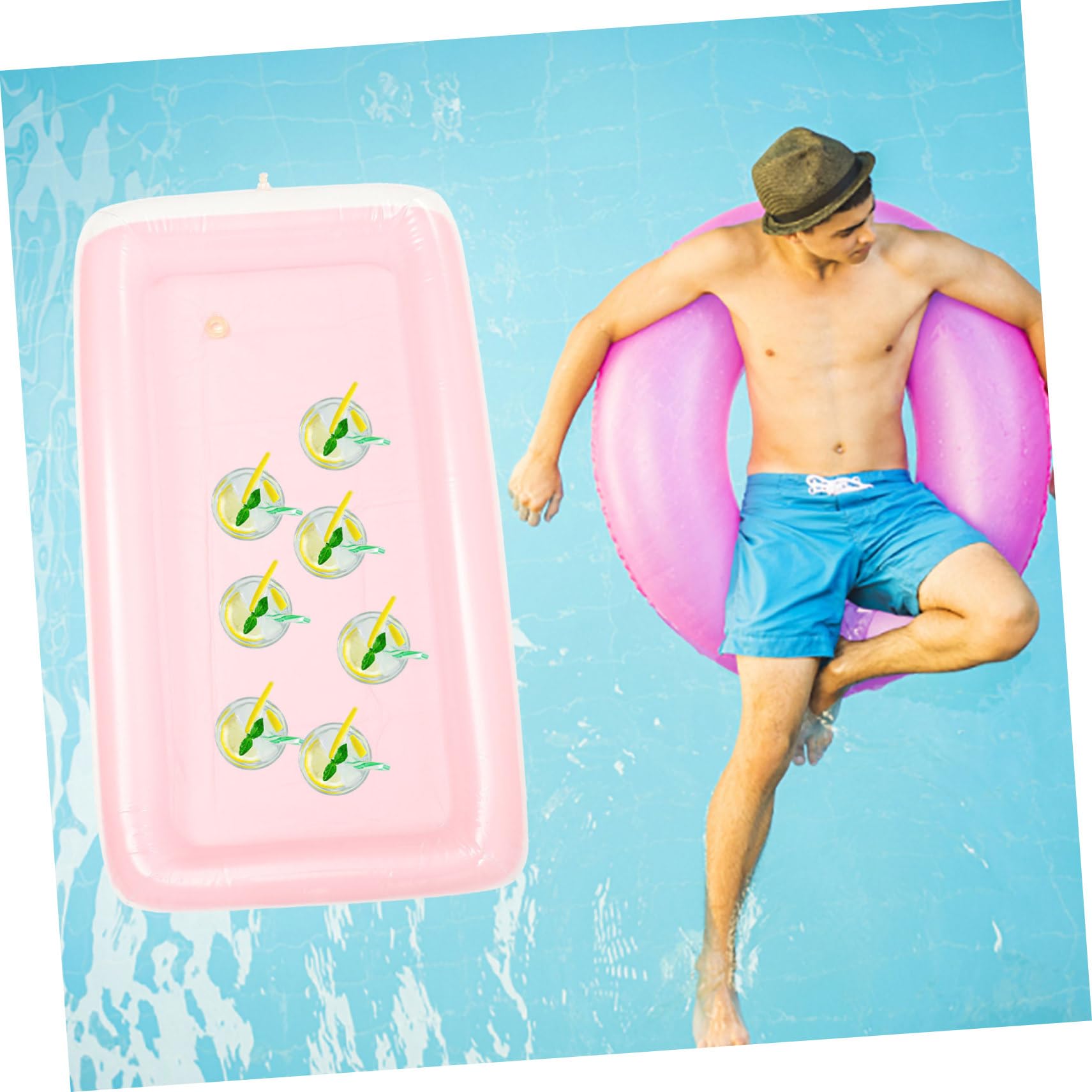 PRETYZOOM Inflatable Water Ice Bar Pool Floating Tray Fruit Serving Bar Inflatable Ice Serving Bar Inflatable Cooler Bar Coolers Drink Holder Pool Party Fruit Dish Pvc Tub Pink