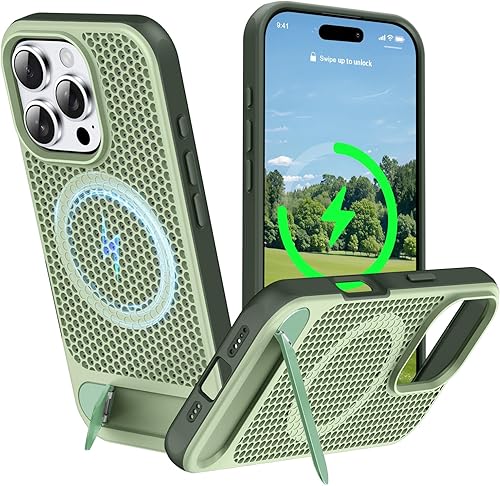 Miniatura 38 de Funda magnética de disipación de calor para iPhone 13 Pro Max, para MagSafe, protección contra caídas Coolingf, funda con función atril ajustable