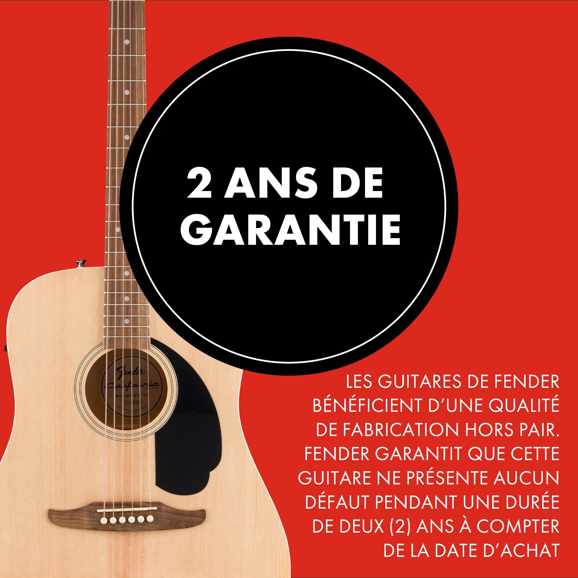 Fender CA Debut Redondo Dreadnought CE Guitare Acoustique Electrique pour Débutants, 2 Ans de Garantie, Inclut un Accordeur Intégré et des Commandes Volume et Tonalité Intégrées, Couleur Naturelle