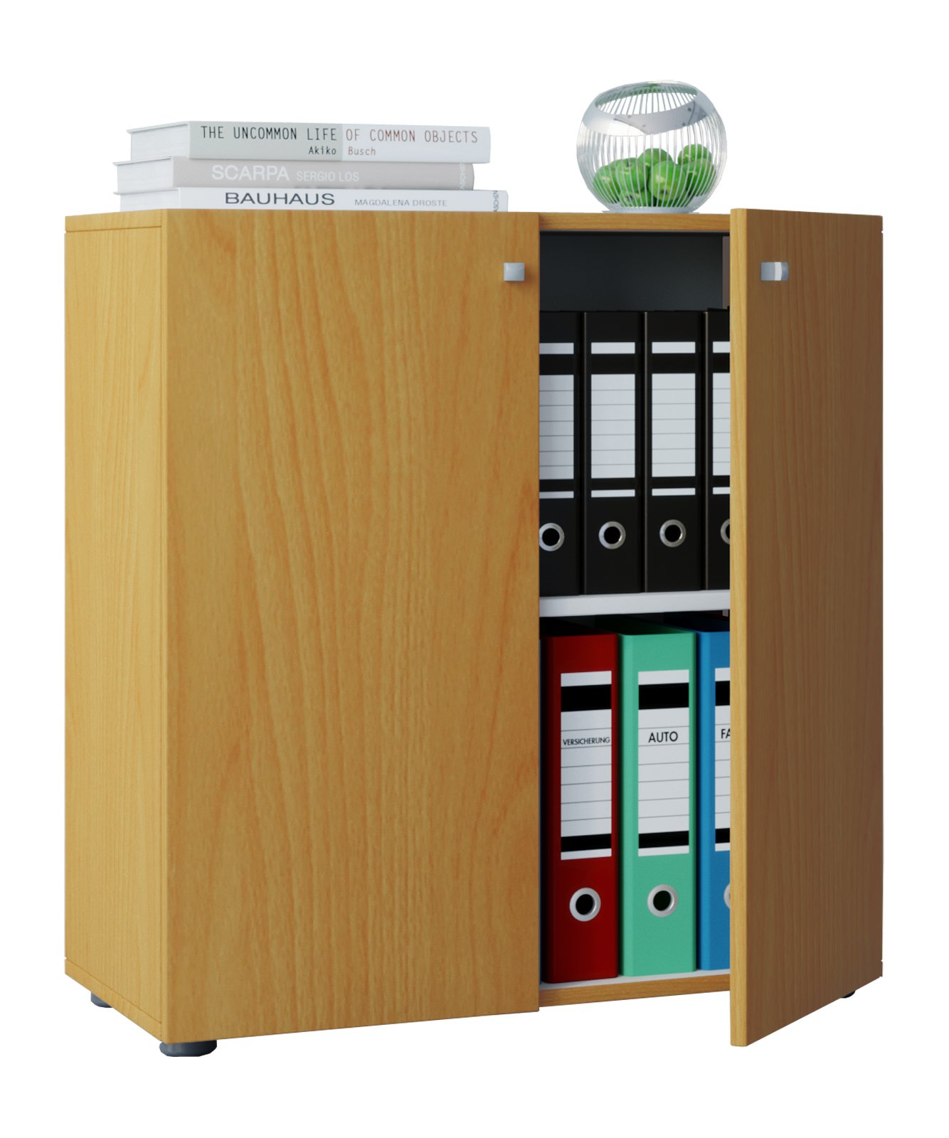 VCM Büroschrank mit 2 Fächern | moderner Aktenschrank mit Drehtüren | Maße ca. B. 70 x H. 74 x T. 40 cm - Lona 2-Fach Buche