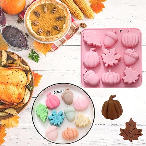 Miniatura 4 de 1 molde de silicona para chocolate con forma de hojas de arce, bellotas y calabazas en 3D para otoño, día de Acción de Gracias, tema de cosecha