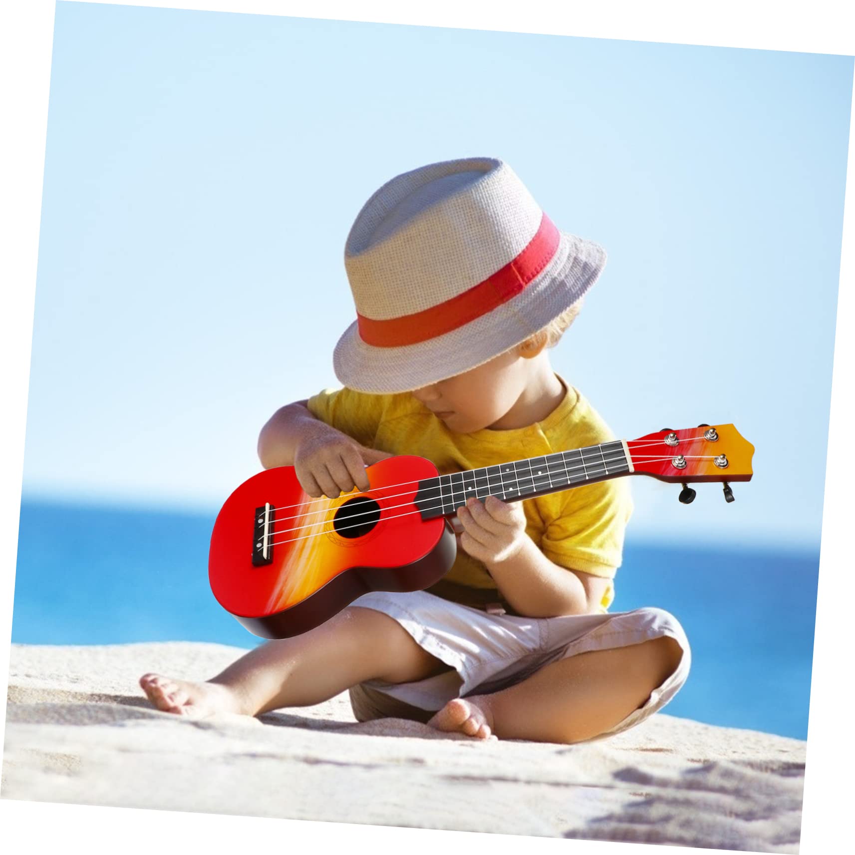 21-zoll Holz Ukulele mit Cartoon Bemalung für Kinder | 1 Satz, Kreative Ausführung, Praktische Handhabung, Klangbild, Kleiner Gitarre als Starter Instrument