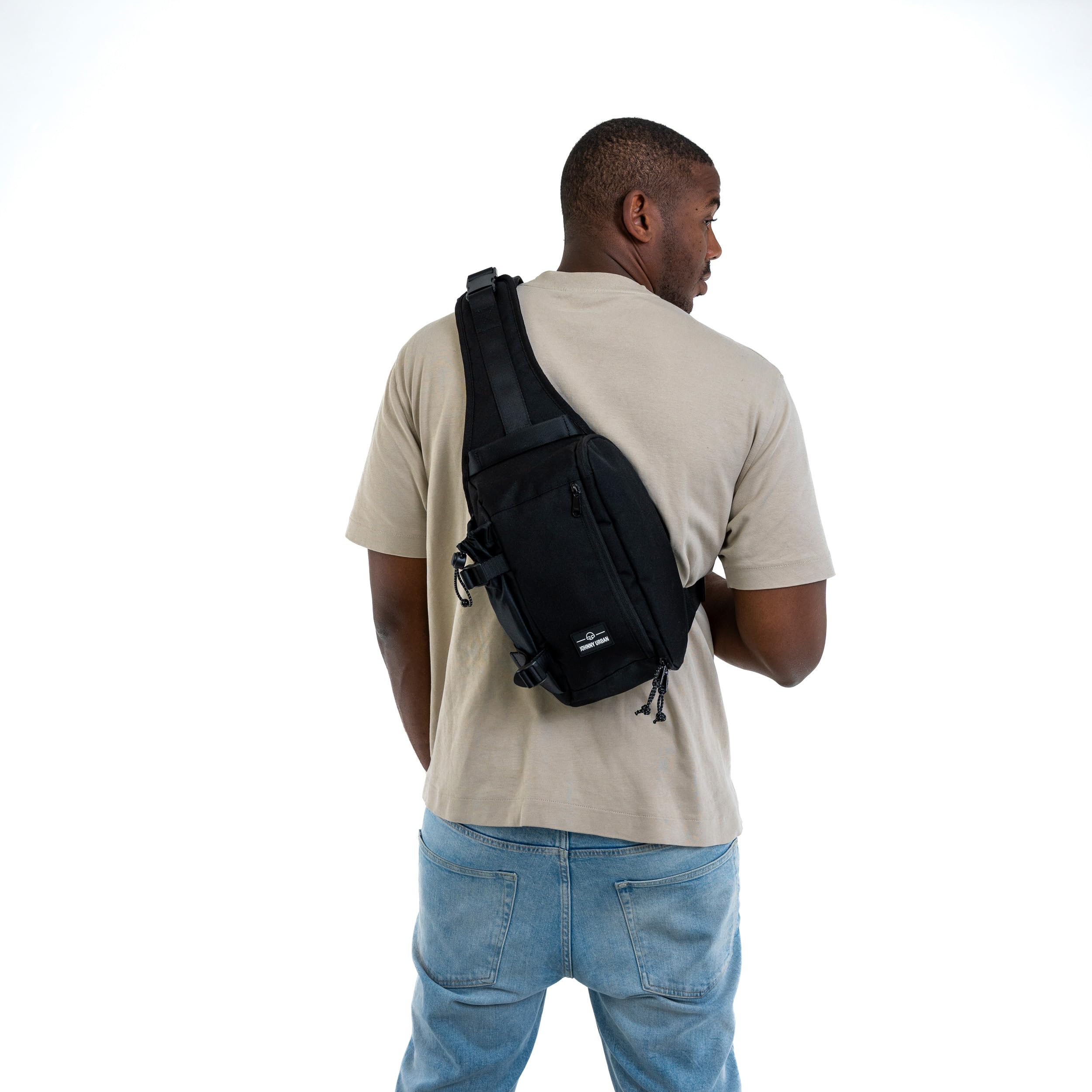 Johnny Urban Slingbag Damen Herren Schwarz - Charlie - Crossbody Schultertasche Travel Wandern Outdoor Reisen - Reißfestes & Langlebiges Material - Fach für Wasserflasche