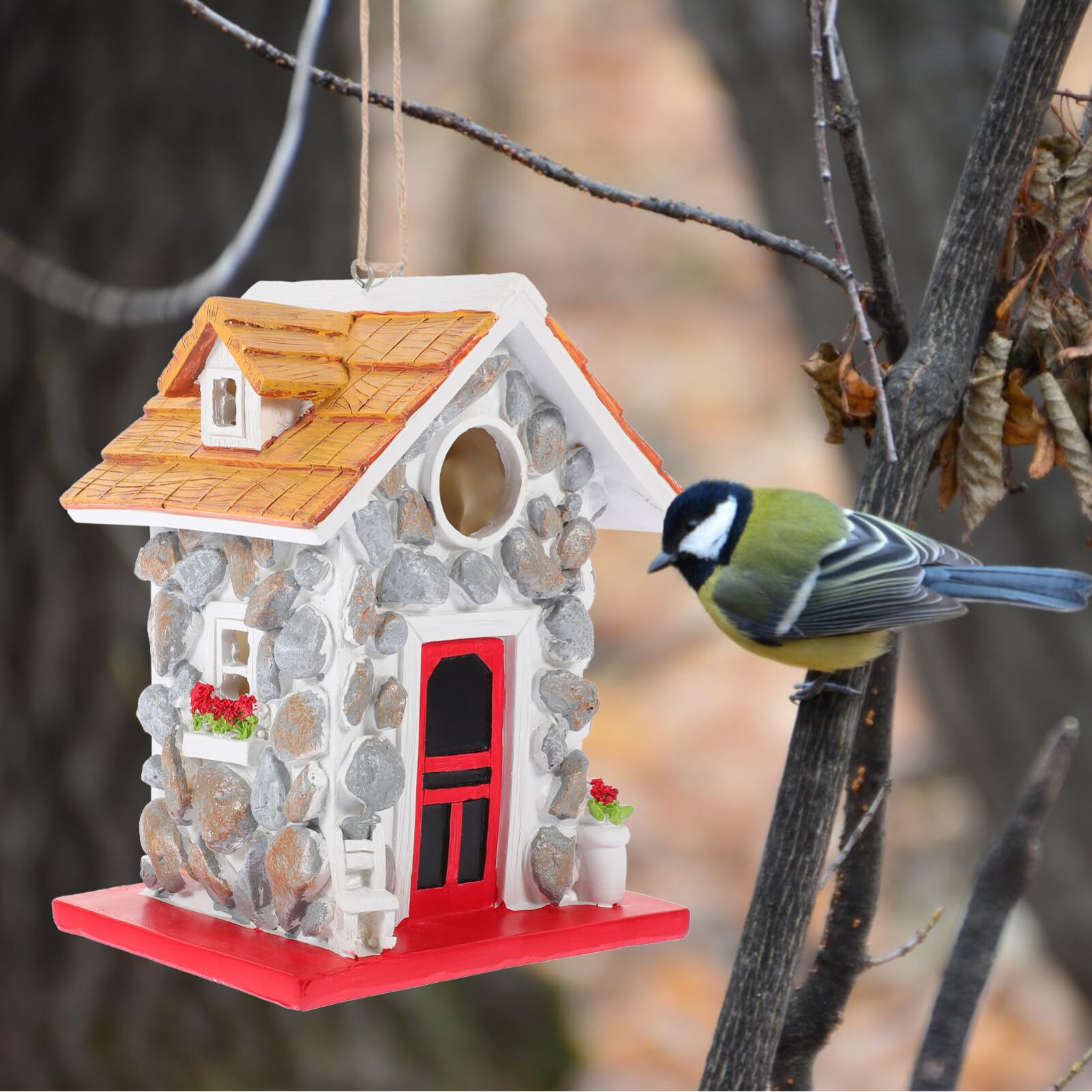 POPETPOP Casa para Pájaros: Colgante de Piedra Resistente para Colibríes Comedero para Pájaros Cajas Decorativas para Pájaros Al Aire Libre Estatua Decoración de Casa para Amantes de Los