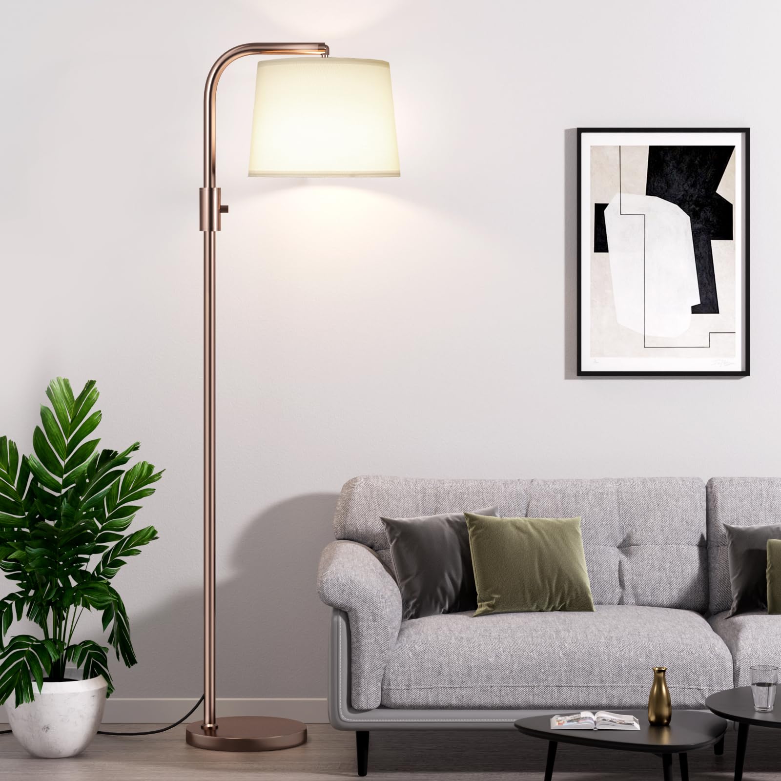 Ambimall 𝐅𝐮𝐥𝐥𝐲 𝐃𝐢𝐦𝐦𝐚𝐛𝐥𝐞 Floor Lamp - Floor Lamps with 9W 𝐋𝐄𝐃 Bulb, Standing Lamps for Living Room with Adjust Head, Modern Standing