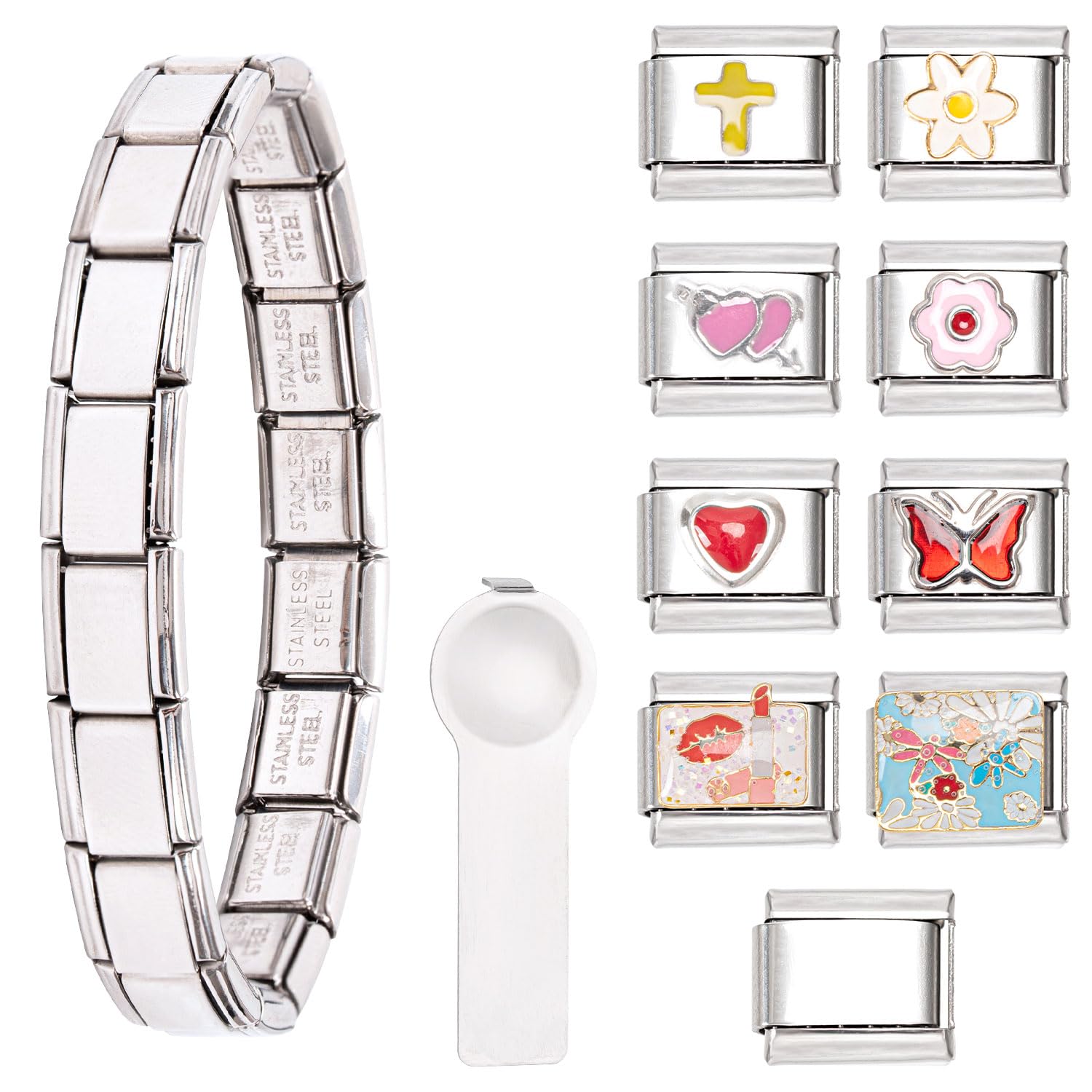 Kunoli Ensemble de bracelets italiens de 9 mm - Cadeau pour femme et maman - Breloques italiennes amovibles