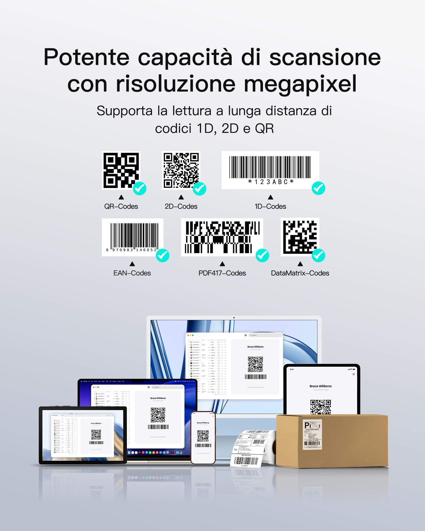 Inateck Lettore Codice a Barre Indossabile 1MP 2D QR, Scanner da Polso a Mani Libere con Controllo Vocale, Inclinazione Ergonomica 10°, Bluetooth 5.3, Leggero (60g) per Smistamento, Nano 370