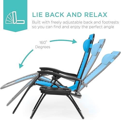 Miniatura 147 de Best Choice Products Juego de 2 sillas reclinables ajustables de malla de acero con gravedad cero con almohadas y bandejas portavasos, color arena