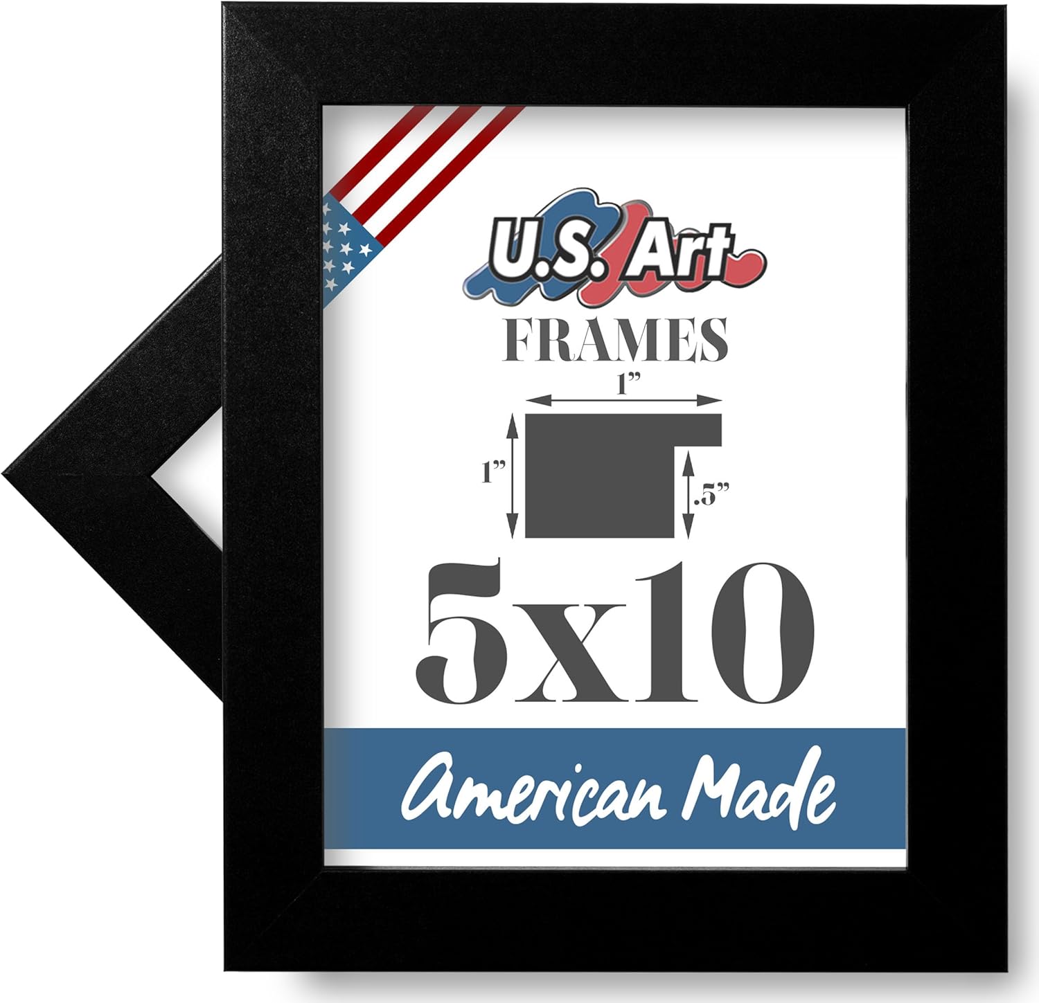 5x10 Modern Black 1 Inch Flat Picture Frame, Composite Wood Wall Decor for Wall Art, Featuring Preinstalled Hangers, UV Filtering Shatterproof Plexiglass, 100% American Made Poster Frame
