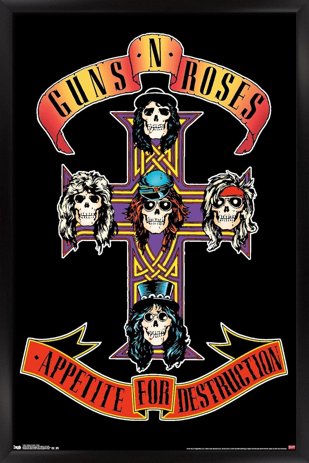 Trends International Guns N' Roses - Cross Wall Poster, 22.375" x 34", Black Framed Version
